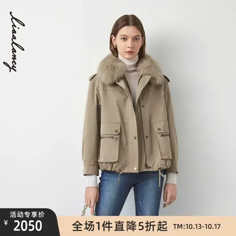 LANCY/悦朗姿冬季新款连帽派克服女休闲外套带兜高级感大衣女图片