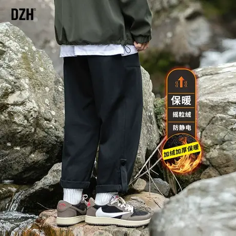 男士冬季加绒裤子男款休闲美式高街加厚直筒工装裤宽松2023年新款商品大图
