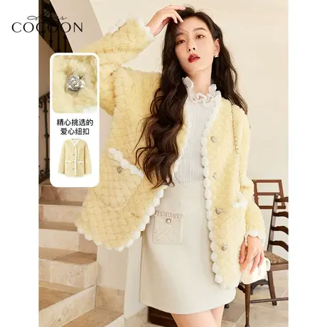 missCOCOON羊羔毛小香风外套女2022新款冬季撞色毛茸茸绵羊毛皮草商品大图