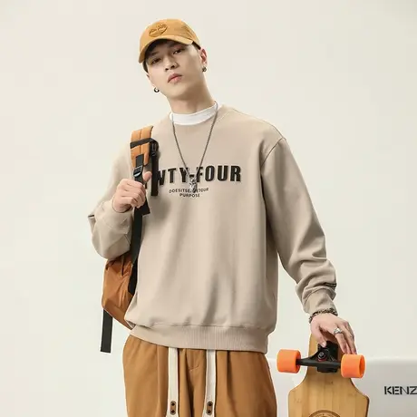 秋季男装卫衣简约休闲圆领卫衣宽松时尚潮流百搭男款青少年卫衣图片