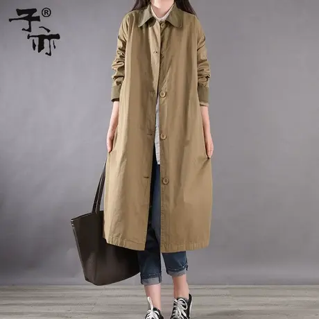子亦2023秋冬新款韩版宽松单排扣纯色口袋中长款大码风衣外套图片