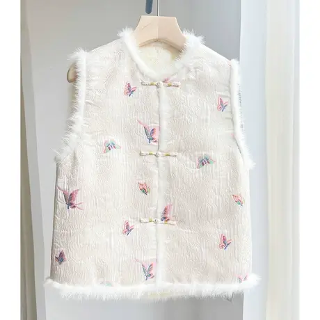 素飞【T60537】新中式马甲加棉保暖背心双面穿百搭上衣拼接水貂毛商品大图