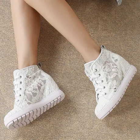 夏季内增高小白鞋女10公分蕾丝网鞋透气松糕鞋婚纱神器结婚运动鞋商品大图