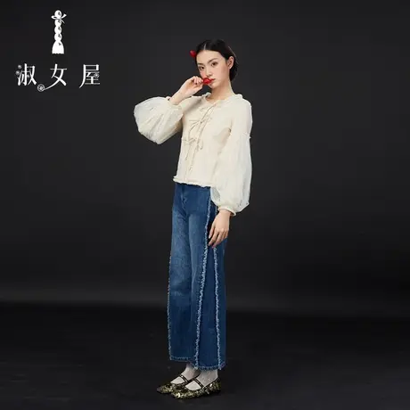 淑女屋官方旗舰店毛边直筒牛仔裤图片