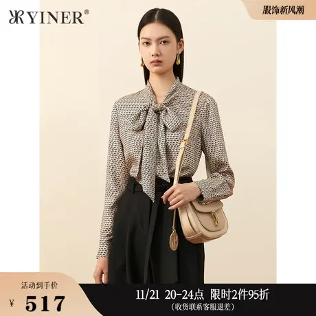 【1996系列】YINER音儿女装冬季蝴蝶结领真丝衬衫商品大图