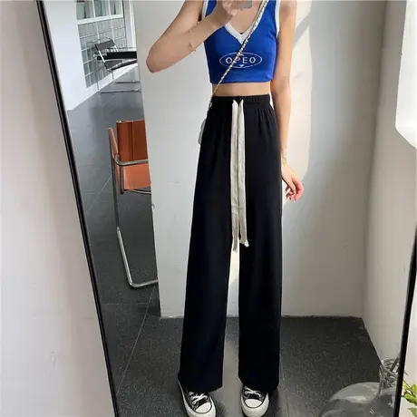 抽绳阔腿裤女夏季春秋2023年新款高腰垂感宽松直筒运动裤休闲卫裤商品大图