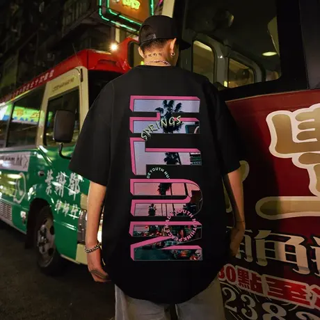 欧美街头潮牌t恤男潮中性风美潮加肥加大情侣款短袖潮流夏季半袖商品大图