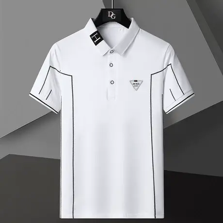 polo衫男短袖翻领舒适纯棉白色弹力修身简约保罗衫体t恤休闲上衣商品大图