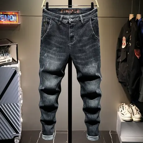 秋季新款潮牌黑色牛仔裤男韩版潮流百搭男士休闲裤子男装宽松直筒商品大图