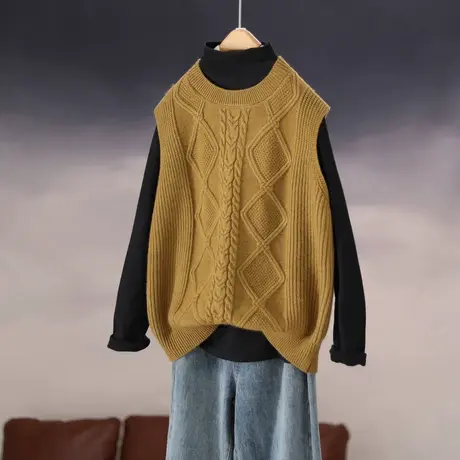 2023春季新款韩版宽松圆领纯色无袖针织衫毛衣女百搭马甲背心上衣图片