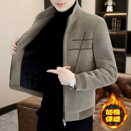 高端立领毛呢大衣男士秋冬季加厚金貂绒夹克加棉保暖男装外套休闲商品大图