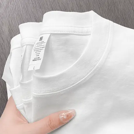 重磅纯棉长袖t恤男女宽松全棉打底衫圆领秋冬内搭纯色白色秋衣服商品大图