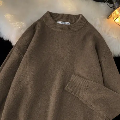 男士毛衣2024新款秋冬季外穿宽松慵懒风针织衫毛线衣复古纯色毛衫图片