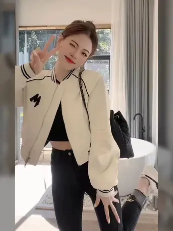 早春装圆领短外套女装2023年新款宽松洋气春秋拉链休闲棒球服上衣商品大图