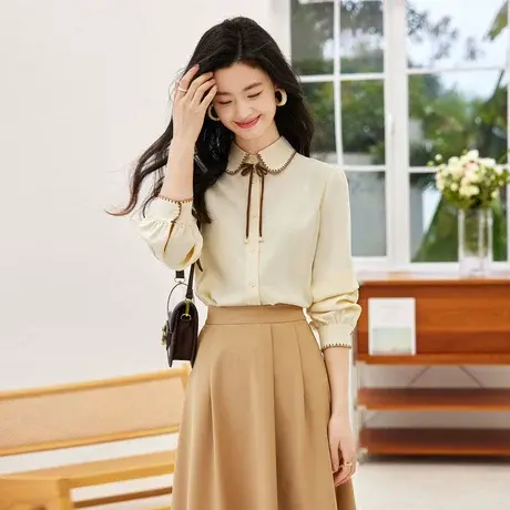 时尚气质淑女长袖衬衫2023年秋季新款减龄温柔显瘦百搭通勤上衣商品大图