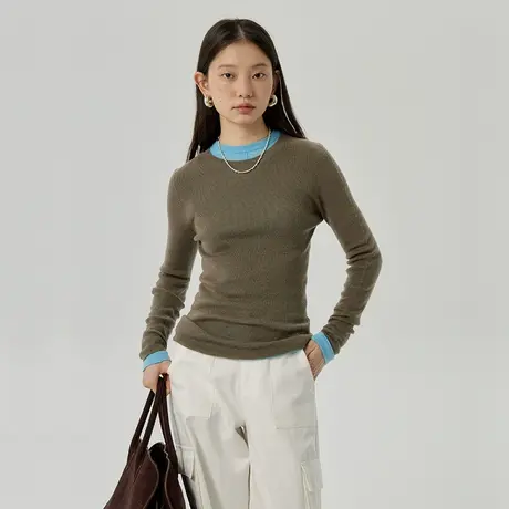 omont蛋挞家 复古羊毛修身打底衫2023秋冬新款内搭叠穿半高领上衣图片