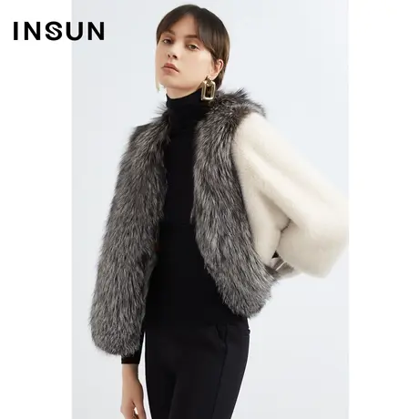 INSUN恩裳线上专选冬季狐狸毛领廓形皮草外套图片