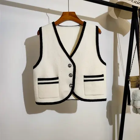 小香风毛衣开衫马甲女秋冬新款v领短款气质百搭针织背心马夹外套商品大图