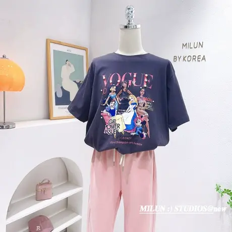 韩国东大门高级感灰色上衣2023夏季新款复古美式公主钉珠短袖T恤商品大图