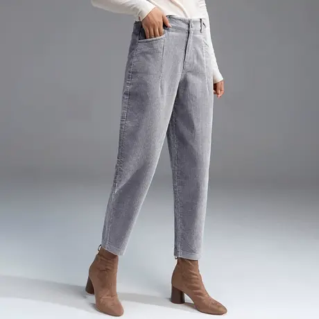 加绒灯芯绒裤子女秋冬2024新款小个子九分妈妈条绒女裤萝卜哈伦裤商品大图