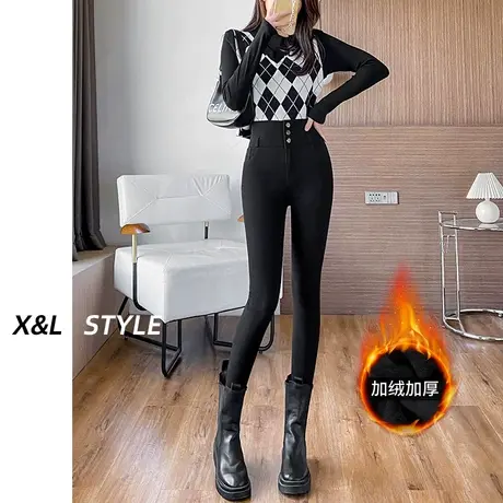黑色高腰加绒打底裤女秋冬2023新款瑜伽裤外穿鲨鱼裤安全裤棉裤子商品大图
