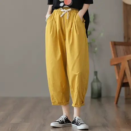 dza 高腰显瘦抽绳九分裤子女夏薄款宽松阔腿裤百搭休闲哈伦老爹裤商品大图