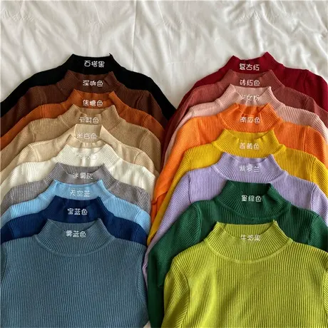 毛衣女秋冬内搭半高领长袖打底衫今年流行漂亮上衣秋款针织小外套商品大图