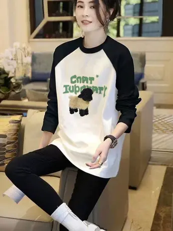 春秋装仿棉长袖t恤女2023新款冬季欧货洋气内搭打底衫撞色上衣服图片