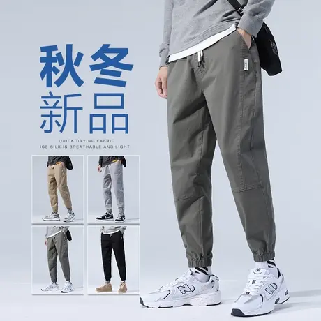 男士纯棉哈伦工装裤束脚宽松紧腰九分休闲裤子男裤青少年学生春季商品大图