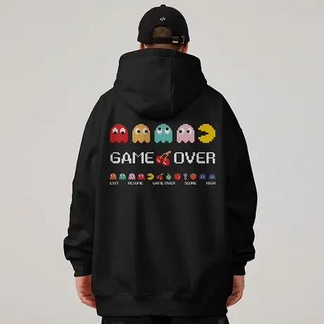 港风加肥加大码连帽美式重磅复古胖子男装宽松卫衣加绒春秋款秋冬商品大图