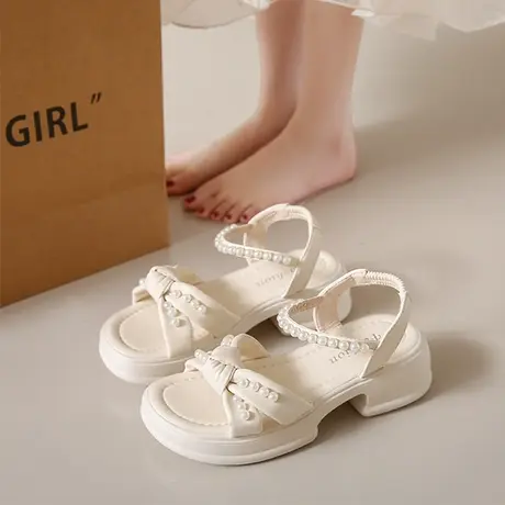 爆款凉鞋女2023年夏季新款厚底仙女风珍珠沙滩鞋软底时装罗马鞋潮图片