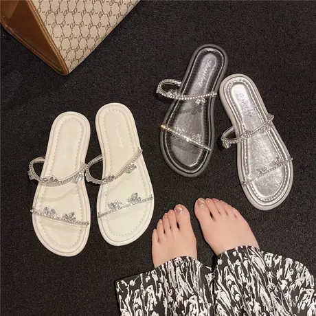 平底套趾法式小凉拖鞋仙女鞋子外穿2024年新款夏季踩屎感水钻凉鞋商品大图