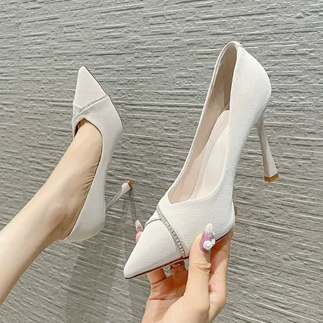 高跟鞋女细跟2024年新款春季尖头浅口水钻职业气质仙女风礼仪单鞋图片