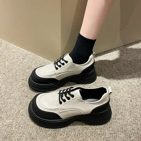 厚底玛丽珍小皮鞋女2023英伦风复古松糕小众设计百搭系带休闲单鞋商品大图