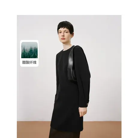 【意大利设计】朗姿醋酸复古赫本风小黑裙女2023年新款连衣裙奥莱图片
