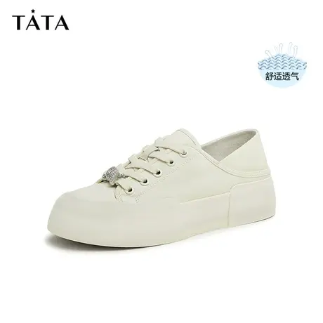 Tata他她平底板鞋女休闲百搭厚底小白鞋女2023年夏季新款WER01AM3图片