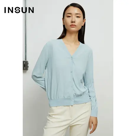 INSUN恩裳线上专选秋季棉纱纤维V领开衫毛针织衫图片
