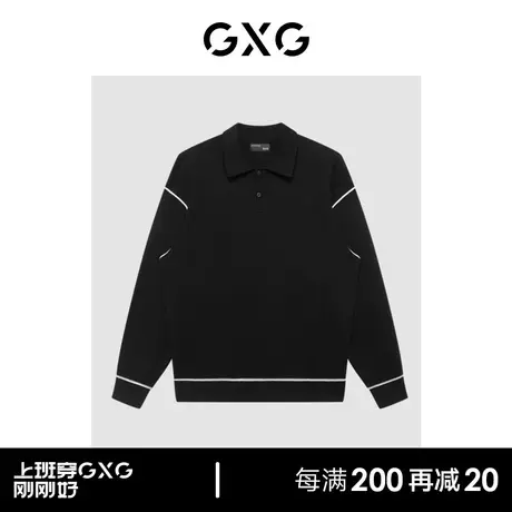 【羊毛】GXG男装商场同款黑色衬衫领针织衫毛衣22秋冬新城市户外商品大图