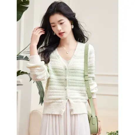 时尚气质淑女套头针织衫2023年春季新款温柔甜美V领宽松显瘦上衣商品大图