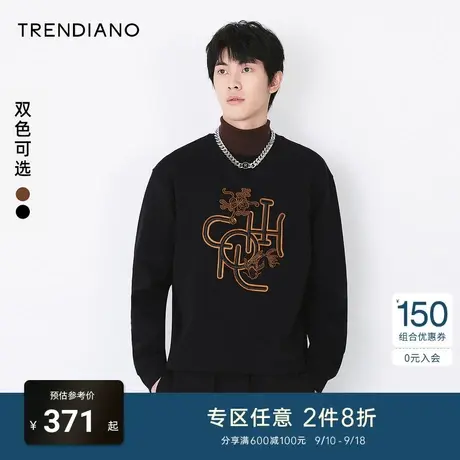 TRENDIANO官方男装潮牌国潮休闲长袖上衣男立体刺绣棉质无帽卫衣商品大图