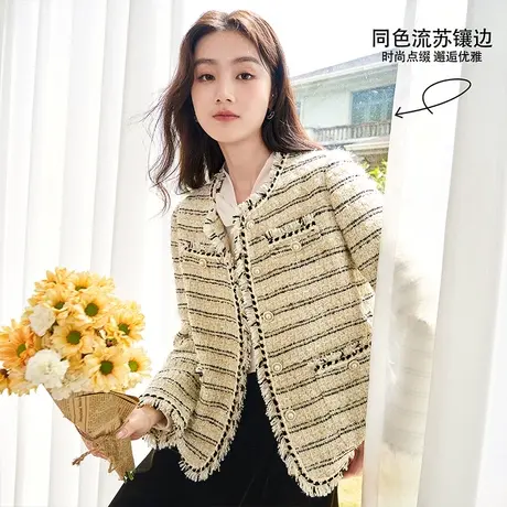 【惊喜直降】香影小香风外套女短款2023秋冬新款粗花呢赫本风夹棉商品大图