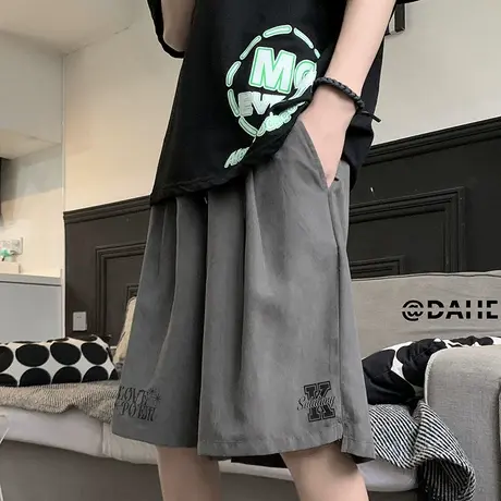 字母短裤男港风oversize休闲五分裤夏季新款潮流宽松大码运动中裤商品大图