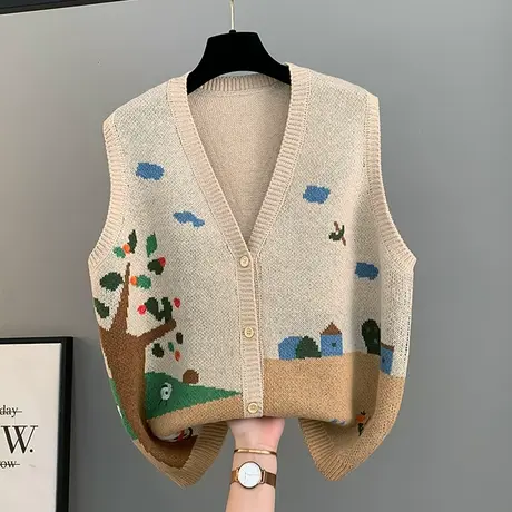 V领针织开衫绣花马甲背心女2024春装新款宽松马夹外搭毛衣坎肩潮商品大图