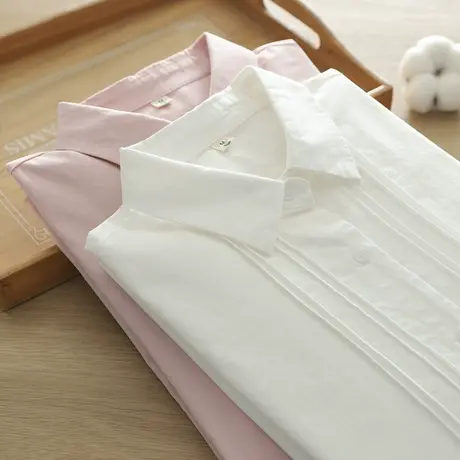 春秋韩版文艺小清新宽松纯棉长袖白色衬衫女学生宽松百搭打底上衣商品大图