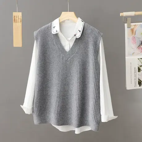 春秋纯色针织马甲女背心宽松外穿针织衫短款纯色马夹百搭毛衣坎肩图片