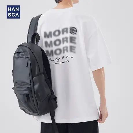 hansca 美式圆领短袖T恤男夏季新款水洗做旧复古印花宽松休闲上衣商品大图