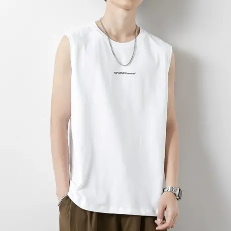 纯棉背心男士夏季外穿宽松白色运动坎肩健身宽肩无袖t恤篮球跨栏商品大图