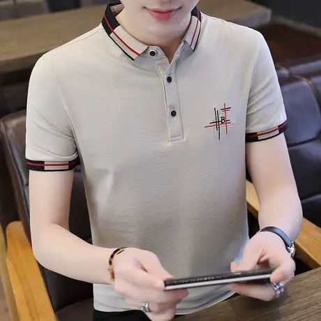 2023夏季新款潮流翻领上衣服夏装短袖体恤半截袖男士T恤polo衫男商品大图