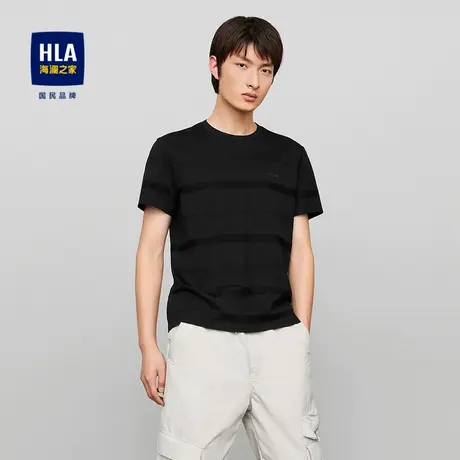 HLA/海澜之家夏季休闲短袖T恤丝光棉透气圆领时尚字母点缀短袖男商品大图