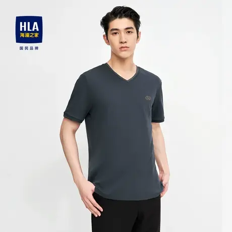 HLA/海澜之家丝光工艺短袖T恤23春夏新款字母印花舒弹棉V领短袖男图片